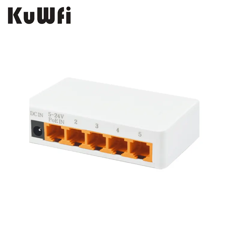 KuWFi Gigabit Ethernet Switcher ตัวแยกสัญญาณ Mini Rj45,ตัวแยกสัญญาณอีเทอร์เน็ตเร็ว5พอร์ตสีขาวสวิตช์เครือข่าย1000Mbps