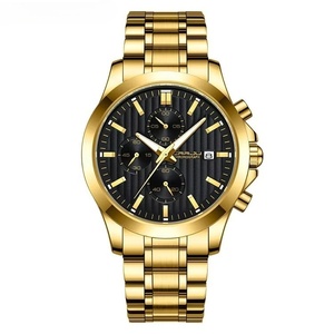 Nuevo Reloj Cronógrafo de Acero Inoxidable Dorado para Hombre, 3BAR Resistente al Agua, Manecillas Luminosas HD, Reloj de Cuarzo Multifuncional para Negocios - Product Image 1