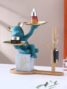Luxury Key Storage Tray and Violent Bear Ornament <b>Resin</b> Crafts for TV Cabinet Desktop Entrance Housewarming New Home Gifts - Product Image 1