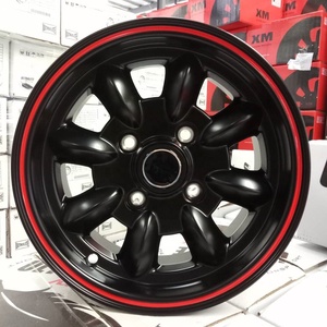 Rines <span class=keywords><strong>JOKA</strong></span> de Aleación 12x5.5 12x5 10x6 4x101.6 ET-3/20/30 CB65 para Mini Clásico 1958-1992, Color Negro con Borde Rojo y Acabado Gunmetal Mecanizado - Product Image 2