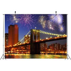 Decoración de pared 2024 Año Nuevo NYE Fiesta temática Banner 7x5ft Fondo de tela NYC Puente de Brooklyn Fuegos artificiales para fotos de Cumpleaños de adultos - Product Image 4