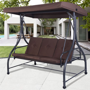 Dondolo da Giardino a 3 Posti in Metallo Marrone, Letto Sospeso per Esterni con Tettuccio, Arredo per Cortile e Portico - Product Image 2