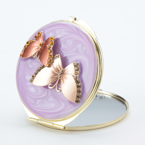 Luxury Gold Metal Butterfly Compact <b>Mirror</b> Purple Enamel 3X <b>Magnifying</b> Folding Custom Logo HD Glass Double Sided <b>Makeup</b> <b>Mirror</b> - Product Image 3