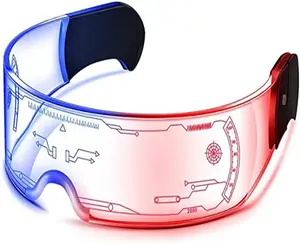 Coole Led-Oplichtingsbril-7 Kleuren En 4 Modi Cyberpunk Futuristische Zonnebril Met Lichtgevende Vizier Voor Volwassenen