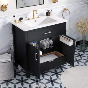 Mueble de Baño de Lujo DB de 30 Pulgadas con Amplio Espacio de Almacenamiento y Lavabo de Cerámica para Baños Pequeños - Product Image 1