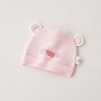 Bonnet bébé nouveau-né en coton de classe A, broderie double cœur, oreilles rondes mignonnes, doux et respectueux de la peau, bonnet pour nourrisson 0-3 mois