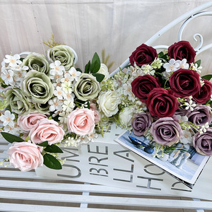 Fleurs artificielles Queyiyi, roses à 9 tiges en soie, décorations de centre de table pour mariage, banquet, décoration de la maison - Product Image 1