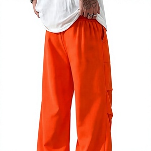 Men's Orange Cargo Jogger Pants Elastic Waist Drawstring Multiple Pockets Casual Style Breathable Midweight Fabric Summer Wear - Product Image 2