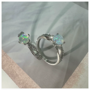 Yiwu Aceon pengecoran baja tahan karat pita padat sisi mikro diasah atas pusat Set cabang bulat Opal biru janji cincin cinta murni - Product Image 2