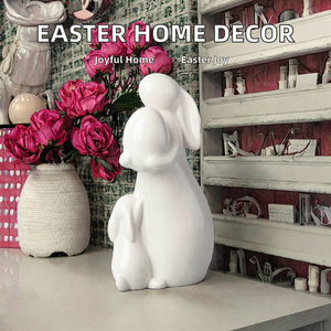 Ensemble de décorations de fête de Pâques Art Déco de haute qualité, adorables ornements en céramique en forme de <span class=keywords><strong>lapin</strong></span>, couleur blanche, utilisation intérieure/extérieure, festive - Product Image 3