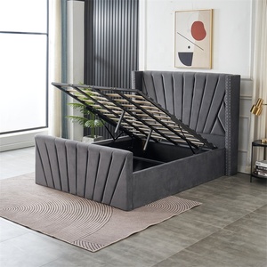 <span class=keywords><strong>Base</strong></span> de Cama Doble Contemporánea de Mediados de Siglo con Almacenamiento, Diseño Moderno, <span class=keywords><strong>Tapizada</strong></span> con Acolchado Suave y Plataforma de Terciopelo - Product Image 4