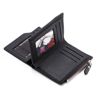 Dompet Kulit PU Pendek Pria dengan Resleting, Multi-Kartu, Bergaya Retro Vintage, Mini, Kancing, Motif Huruf, Mewah, Geometris, Poliester