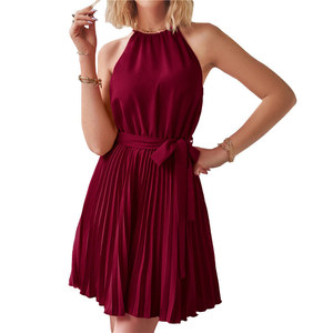 Vestido <span class=keywords><strong>Mini</strong></span> Casual Elegante para Mujer, Vestido Corto sin Mangas, Falda Corta Plisada, Vestidos Halter para Playa de Verano - Product Image 2