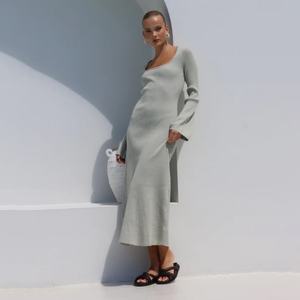 Robe longue crayon unie décontractée pour femme à manches longues, idéale pour l'automne et le printemps, vente en gros - Product Image 6