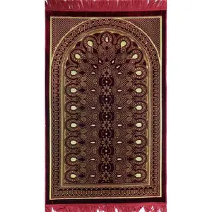 高品质定制标志手地毯土耳其伊斯兰薄天鹅绒祈祷地毯几何拱门红色/黄色3d地毯垫地毯