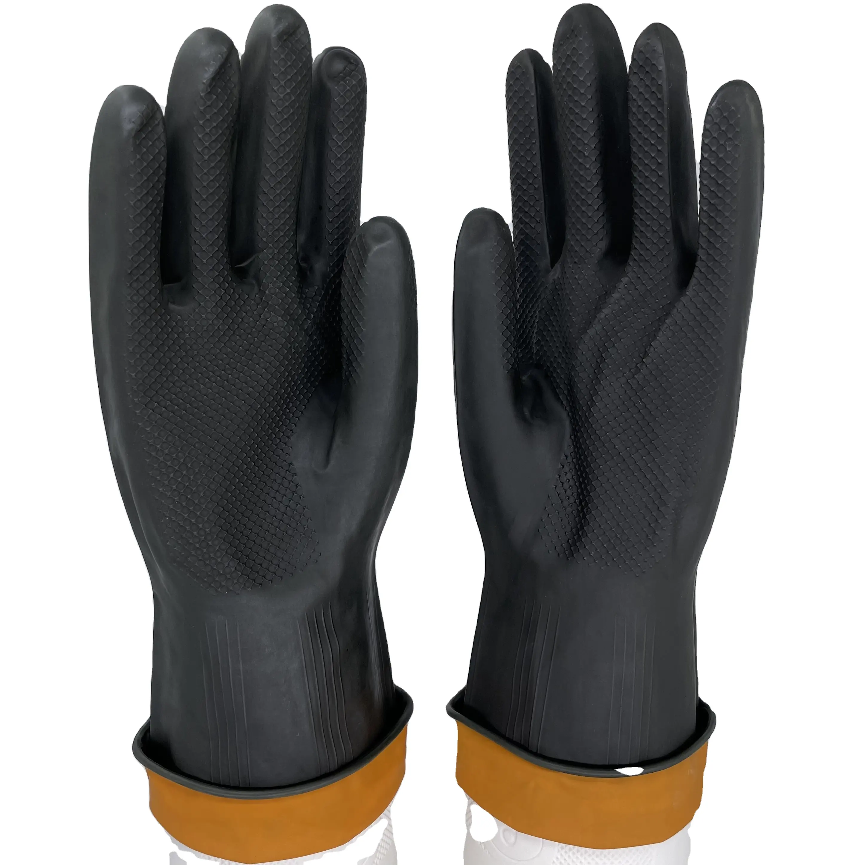 EN388 sarung tangan karet lateks alami tebal, sarung tangan industri tahan kimia tidak alergi dapat digunakan kembali