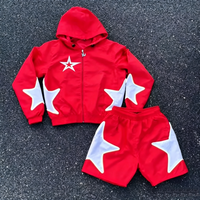 Conjunto Corto de Chaqueta Cortavientos con Capucha y Parches de Estrellas Personalizados, OEM, Color y Logotipo Personalizados, Chándal Deportivo Informal para Hombre, Venta al por Mayor, Atuendo Personalizado