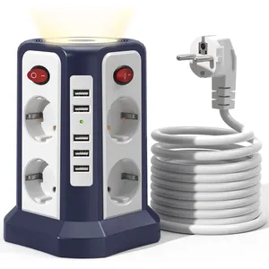 Multi-Socket Surge Protection 2500W USB Power Strip with 5 USB Multiple Plug with 3 M Extension Lead Cable Socket Tower