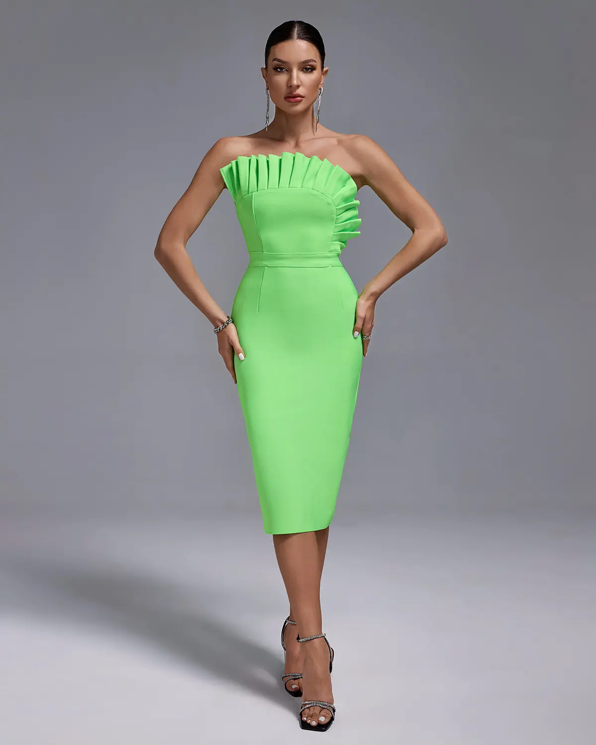 Hot Selling Off Shoulder Backless Elastic Bodycon Solid Cocktail Dress Sexy Strapless Pleated Mint Green Bandage prom Dress