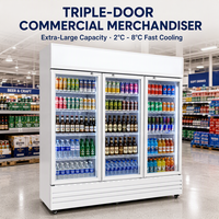 Réfrigérateur-congélateur vertical commercial à refroidissement direct et par air, porte vitrée, sans givre, étagères réglables pour hôtels et magasins