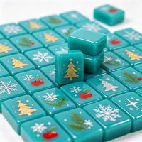Tuiles de Mahjong Américain Crème à 1 Couche avec Motif Arbre de Noël et Logo Imprimé UV pour les Fêtes de Noël