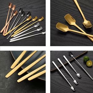 Custom logo 304 Stainless Steel Long Handle <b>square</b> Mixing Spoon Coffee Stirring Spoon for Tea Coffee Ice Cream - Product Image 4