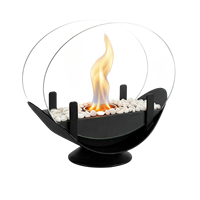 Bol à feu bioéthanol en métal noir pour table avec pare-vent, foyer de table sans fumée pour la décoration de patio et de balcon