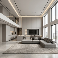 Meuble TV moderne pour salon, avec plafond haut, en mélamine, éclairage d'ambiance dissimulé, grand revêtement mural, personnalisé et écologique