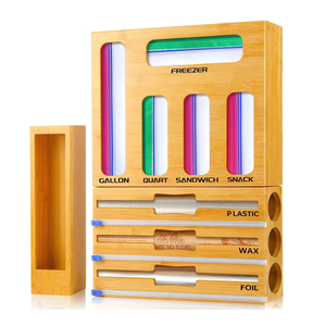 9 IN 1 Bamboo Foil and Plastic Wrap Organizer for Kitchen Drawer, Ziplock Bag Storage Organizer for Gallon,Quart,Sandwich,Snack