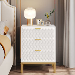 Table de Chevet en Bois Style Européen Minimaliste Moderne, Meuble de Chambre de Luxe à 3 Tiroirs pour Appartement et Hôtel - Product Image 4