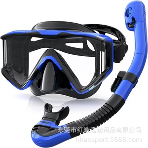 Masque de plongée avec tuba à embout sec, ensemble de plongée en silicone bleu et noir pour la natation et la plongée avec tuba - Product Image 1