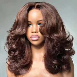 Pelucas de Cabello Humano Ondulado Súper Doble Trama, Voluminosas y Completas, 7x5, Pre-cortadas, Color Castaño Claro, con Encaje Frontal, Sin Pegamento, Cabello Chino - Product Image 1