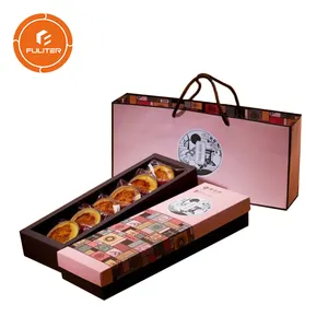 批发定制标志牛皮纸纸板粉色独立设计面包店菠萝饼干包装礼品盒带分隔器