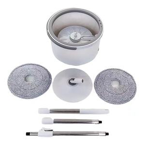 Seau essoreur rotatif 360° en acier inoxydable blanc pour séparation eau propre/eau sale, avec tampon microfibre rond de rechange, pour vente en gros - Product Image 5