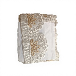 Vente en gros de dentelle brodée bicolore en polyester, bordure en dentelle, couleur ivoire or, pétales, approvisionnement en vrac pour robe de mariée, OEM ODM personnalisé - Product Image 1