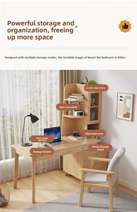 <span class=keywords><strong>Bureau</strong></span> intégré rétractable avec étagère, table d'écriture de <span class=keywords><strong>bureau</strong></span> moderne avec armoire latérale pour la maison et la chambre - Product Image 3
