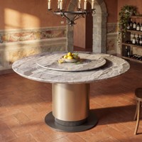 Table de salle à manger ronde pivotante ovale en marbre avec pieds en métal modernes pour 6 à 8 personnes, idéale pour les banquets d'hôtel