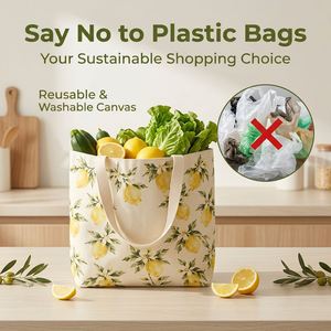 Bolsa de Mano de Lona Personalizada con Diseño de Limón, Ecológica, Reutilizable, de Gran Capacidad, para Mujer, para la Playa, Viajes, Compras y Uso Diario - Product Image 2