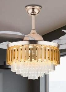 Ventilateur de plafond LED de luxe avec lampe lustre moderne de 42 pouces, pales rétractables, 5 vitesses, télécommande à intensité variable, OEM d'usine - Product Image 3