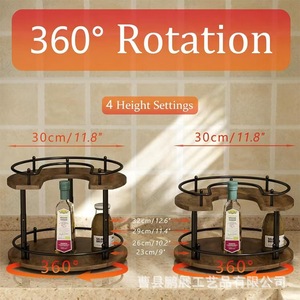 Iron And Wood Storage <b>Rack</b> 2 Tier 360 <b>Rotating</b> Kitchen <b>Spice</b> Organizer For Condiments And Snacks - Product Image 2
