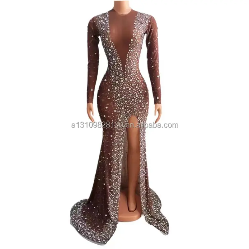Crispy and Chipped Diamond Carnival Wrap Tight Sexy Long Dress Bar Show Online Red Singer Stage Costume