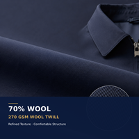 Jaket Eksekutif Pria Campuran Wol 70% Grosir, Jaket Bisnis Kasual 70% Wol, Ritsleting Depan, Navy Twill, Seragam Kantor OEM