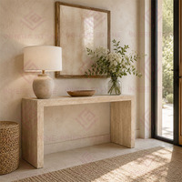 Table console minimaliste en pierre naturelle beige travertin pour entrée, couloir, salon, hall, villa, intérieur