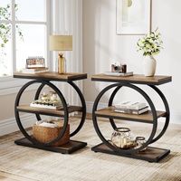 Table d'appoint étroite avec 3 étagères de rangement, table d'appoint en bois avec cadres en métal noir, petite table d'appoint de canapé industrielle salon