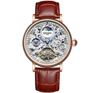 KINYUED J078 Montres-bracelets de luxe en cuir, phase de lune, étanches, ajourées, automatiques, mécaniques, pour hommes - Product Image 2