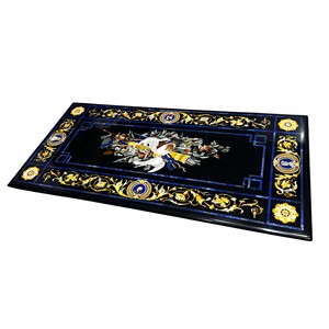 Pietra Dura Craftsmanship Black Marble Inlay Dining Table <b>Top</b> Semi-Precious Stones Easy Assembly Living Modern <b>Italian</b> Antique - Product Image 2