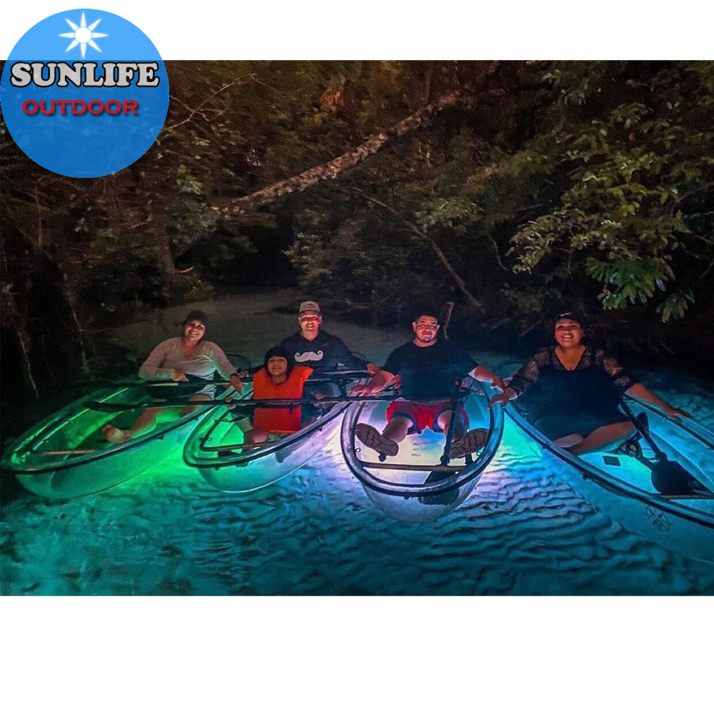 2020 sit on top see through clear bottom transparent canoe kayak with Led light paddles seats