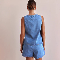 Ensemble deux pièces décontracté d'été pour femmes : gilet et short en jean, style vintage sans manches avec lacets