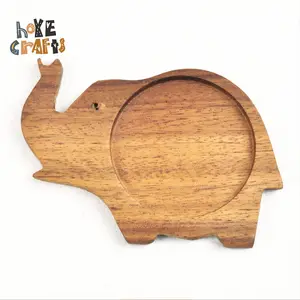 Drinking Glasses Tabletop Protection Natural Teak Wood Elephant Shape Cup Coasters