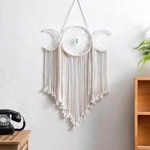<span class=keywords><strong>Acchiappasogni</strong></span> Boho Grande Fatto a Mano, Decorazione Murale a Tripla Luna in Corda di Cotone Bianca Intrecciata Macramè - Product Image 5